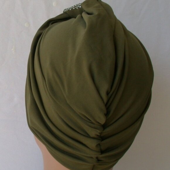Olive Green Instant Turban Cap Fun and Flirty Fashion Hat - Picture 3 of 3